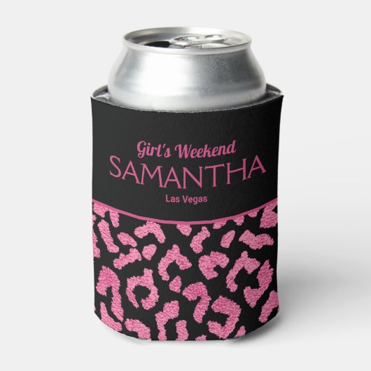 Rafraîchisseur Pour Canette Week-end de filles chic imprimé léopard rose (Can devant)