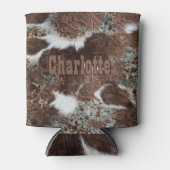 Rafraîchisseur Pour Canette Western Country Cowhal Nom en cuir Brown (Devant)