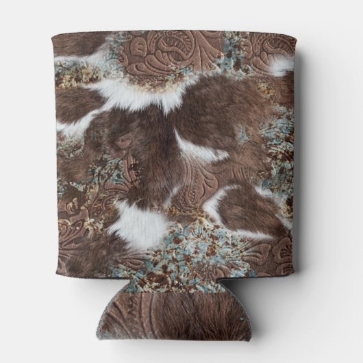 Rafraîchisseur Pour Canette Western Country Cowhal Nom en cuir Brown (Dos)