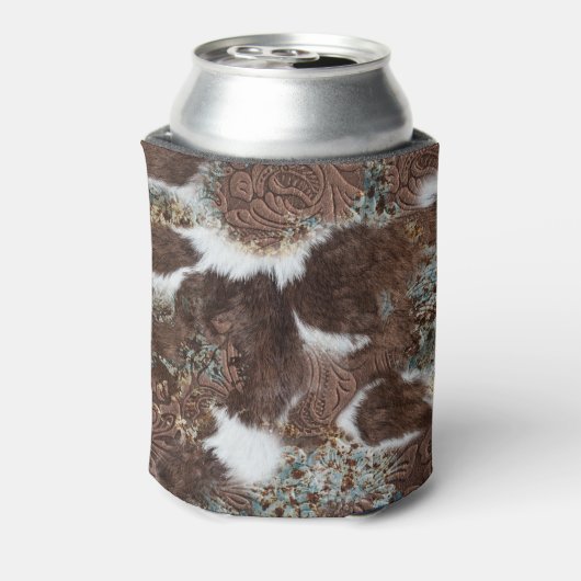 Rafraîchisseur Pour Canette Western Country Cowhal Nom en cuir Brown (Can Dos)