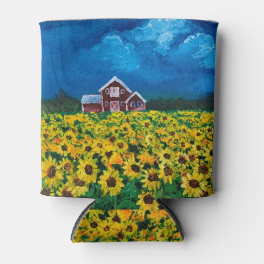 Rafraîchisseur Pour Canette western country red barn summer sunflower field (Devant)