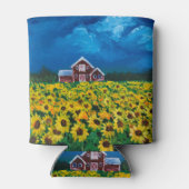 Rafraîchisseur Pour Canette western country red barn summer sunflower field (Dos)