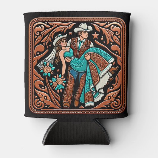 Rafraîchisseur Pour Canette Western Leather Imprimer Mariage Bride Groom perso (Devant)