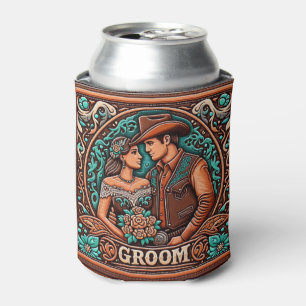 Rafraîchisseur Pour Canette Western Leather Print Mariage Groom Nom personnali