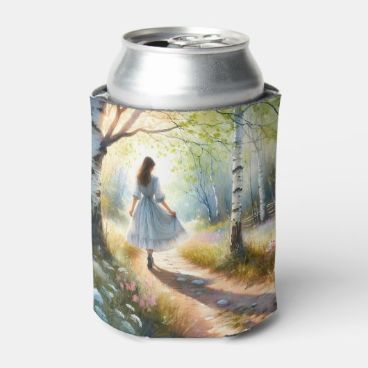 Rafraîchisseur Pour Canette Whimsical Girl Dancing Through Birch Forest (Can devant)