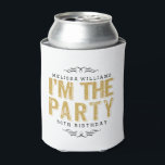 Rafraîchisseur Pour Canette White Happy 50th Birthday-Je suis le Parti Gold Te<br><div class="desc">Design typographique moderne mignon - Je suis la partie en parties scintillant or texture imprimer texte personnalisable en or et or parties scintillant cadre tourbillonnant. Arrière - plan blanc que vous pouvez changer. Joyeux 50ème anniversaire ou pour toute occasion de fête.</div>