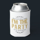 Rafraîchisseur Pour Canette White Happy 50th Birthday-Je suis le Parti Gold Te<br><div class="desc">Design typographique moderne mignon - Je suis la partie en parties scintillant or texture imprimer texte personnalisable en or et or parties scintillant cadre tourbillonnant. Arrière - plan blanc que vous pouvez changer. Joyeux 50ème anniversaire ou pour toute occasion de fête.</div>