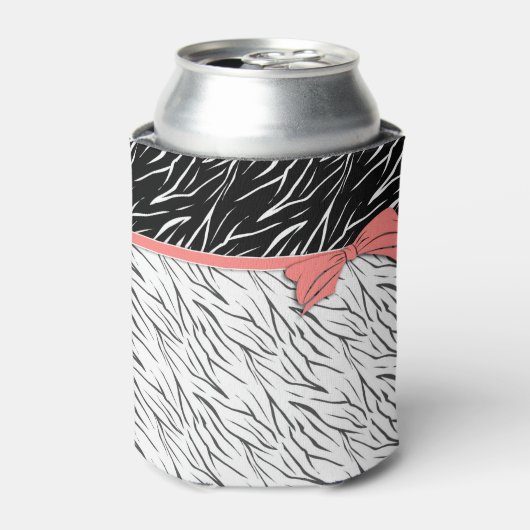 Rafraîchisseur Pour Canette Zèbre peau noir blanc tigre rayures de cuir rose (Can devant)