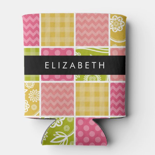 Rafraîchisseur Pour Canette Zigzag, Chevron, Pois, En vichy, Votre Nom (Dos)