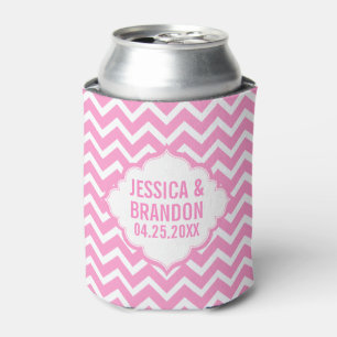 Rafraîchisseur Pour Canette Zigzag rose et blanc monogramme Chevron 2