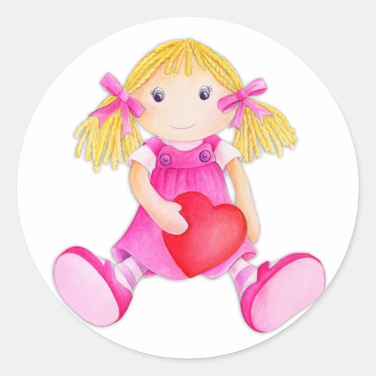 Rag doll whimsical girl roze witte sticker (Voorkant)