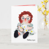 Rag-pop en daisy-bouquet kaart (Gele Bloem)