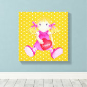 Rag pop meisjes gepersonaliseerde gele kinderkamer canvas afdruk (Insitu (Houten vloer))
