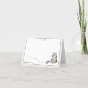 Ragamuffin Cat Grey Border Monogram Naam Gevouwen Bedankkaart
