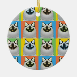Ragdoll Cat Cartoon Pop-Art (Seal-Point) Keramisch Ornament