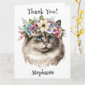 Ragdoll Cat Floral Persoonlijk Dank u Kaart (Gele Bloem)