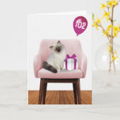 Ragdoll Cat met 102e jaarballon Kaart (Gele Bloem)