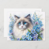 Ragdoll Cat With Forget-Me-Nots Briefkaart (Voorkant / Achterkant)