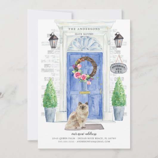 Ragdoll Chat Porte bleue Déplacement Faire-part (Devant)