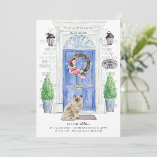 Ragdoll Chat Porte bleue Déplacement Faire-part (Debout devant)