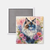 Ragdoll Kat Bloemenkunst Magneet (Voorkant / Achterkant)