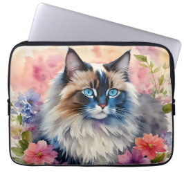 Ragdoll Kat Bloemenportret Laptop Sleeve