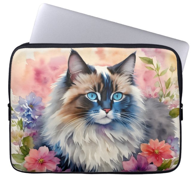 Ragdoll Kat Bloemenportret Laptop Sleeve (Voorkant)