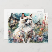 Ragdoll Kat in Engelse Tuin Briefkaart (Voorkant / Achterkant)