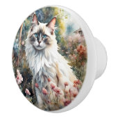 Ragdoll Kat in Engelse Tuin Keramische Knop (Rechts)