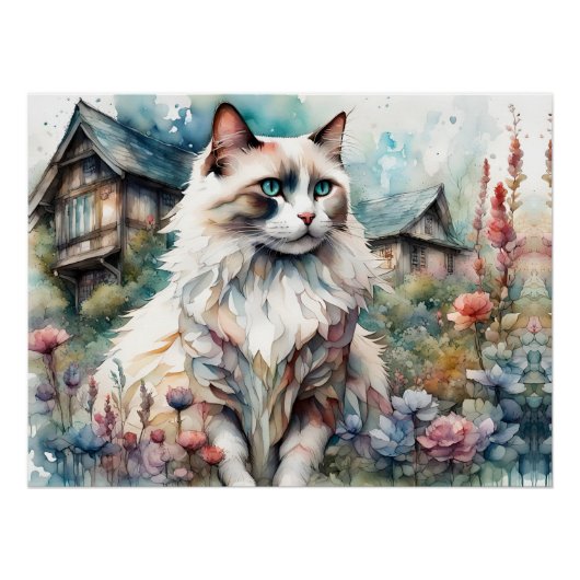 Ragdoll Kat in Engelse Tuin Perfect Poster (Voorkant)