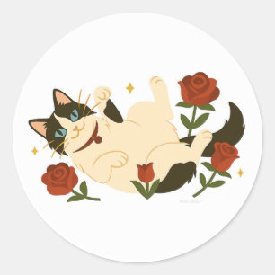 Ragdoll Kat in Rozen Klassieke Ronde Sticker