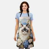 Ragdoll kat met blauwe hortensia bloemen schort (Gedragen)