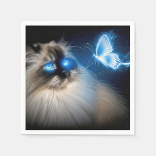 Ragdoll kat met blauwe neon vlinder servet
