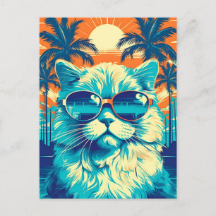 Ragdoll kat met zonnebril op het strand briefkaart