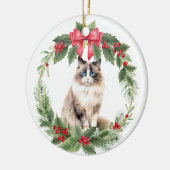 Ragdoll Kat Rode Boog Holly Krans Keramisch Ornament (Links)