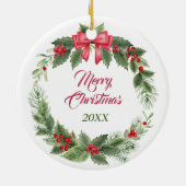 Ragdoll Kat Rode Boog Holly Krans Keramisch Ornament (Achterkant)