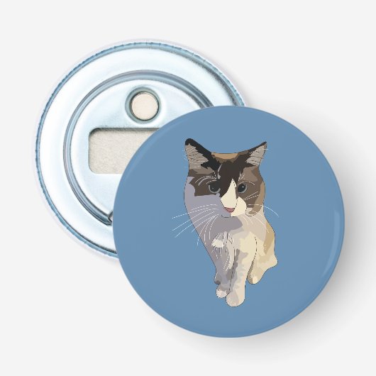 Ragdoll kat, Stof Blauw Button Flesopener (Voorkant)