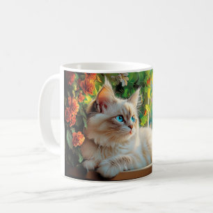 Ragdoll kattenportret met bloemen koffiemok