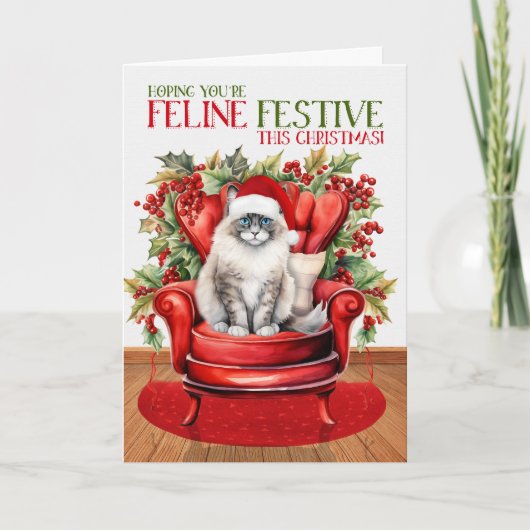 Ragdoll Kerstmis Kat FELINE Feestelijk Feestdagen Kaart (Voorkant)