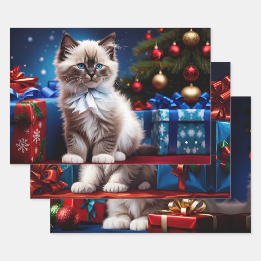 Ragdoll Kitten Kerstcadeau Inpakpapier Vel (Set)