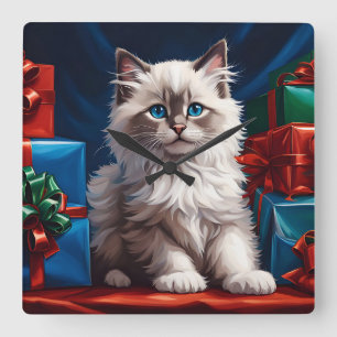 Ragdoll Kitten Kerstcadeau Vierkante Klok