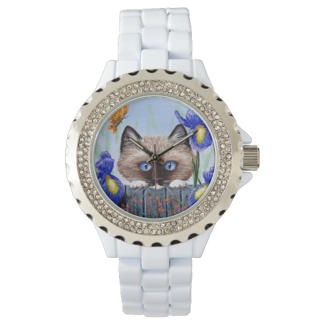 Ragdoll Siamese Birmaanse Kat Irissen Creationarts Horloge (Voorkant)