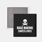 Rage Baking Saves Live Skull Funny Baker Cook Chef Magneet (Voorkant / Achterkant)