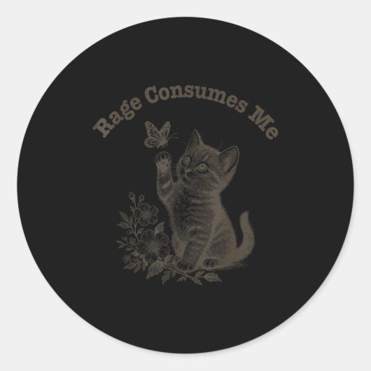 Rage Consumes Me Cat  Ronde Sticker (Voorkant)