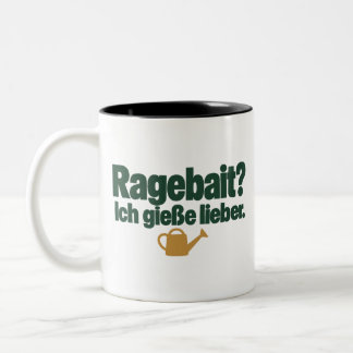 Ragebait? Ik giet liever. Tuinhumor Tweekleurige Koffiemok