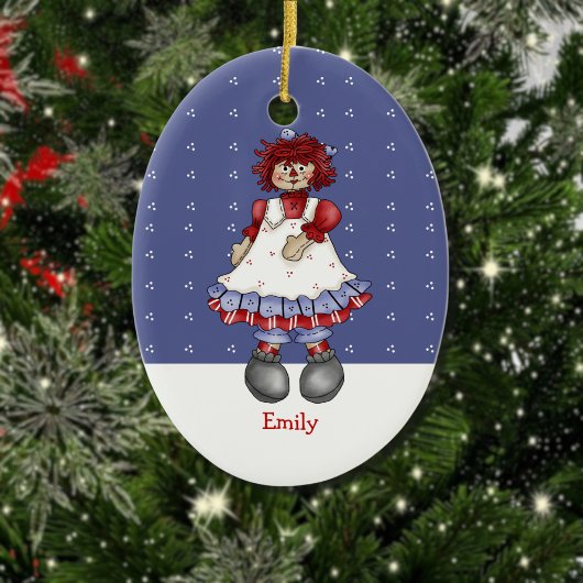 Raggety Doll Oval Kerstversiering Keramisch Ornament