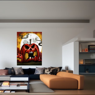 Raging Red Pumpkin AI Art Poster