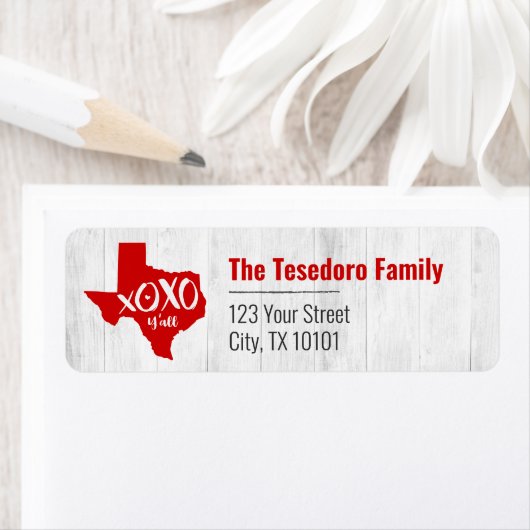 Raider Red XOXO, Y'all - Texas State Shape Etiket (Insitu)