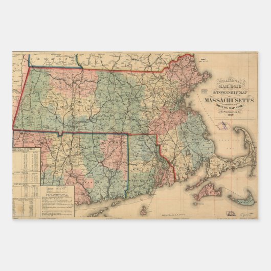 Rail Road & Township Map of Massachusetts, 1879 Inpakpapier Vel (Voorkant)