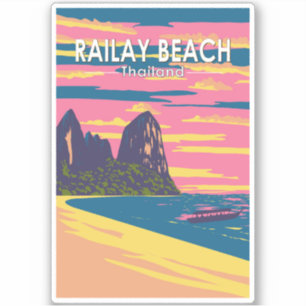 Railay Beach Thailand Travel Art Vintage Sticker